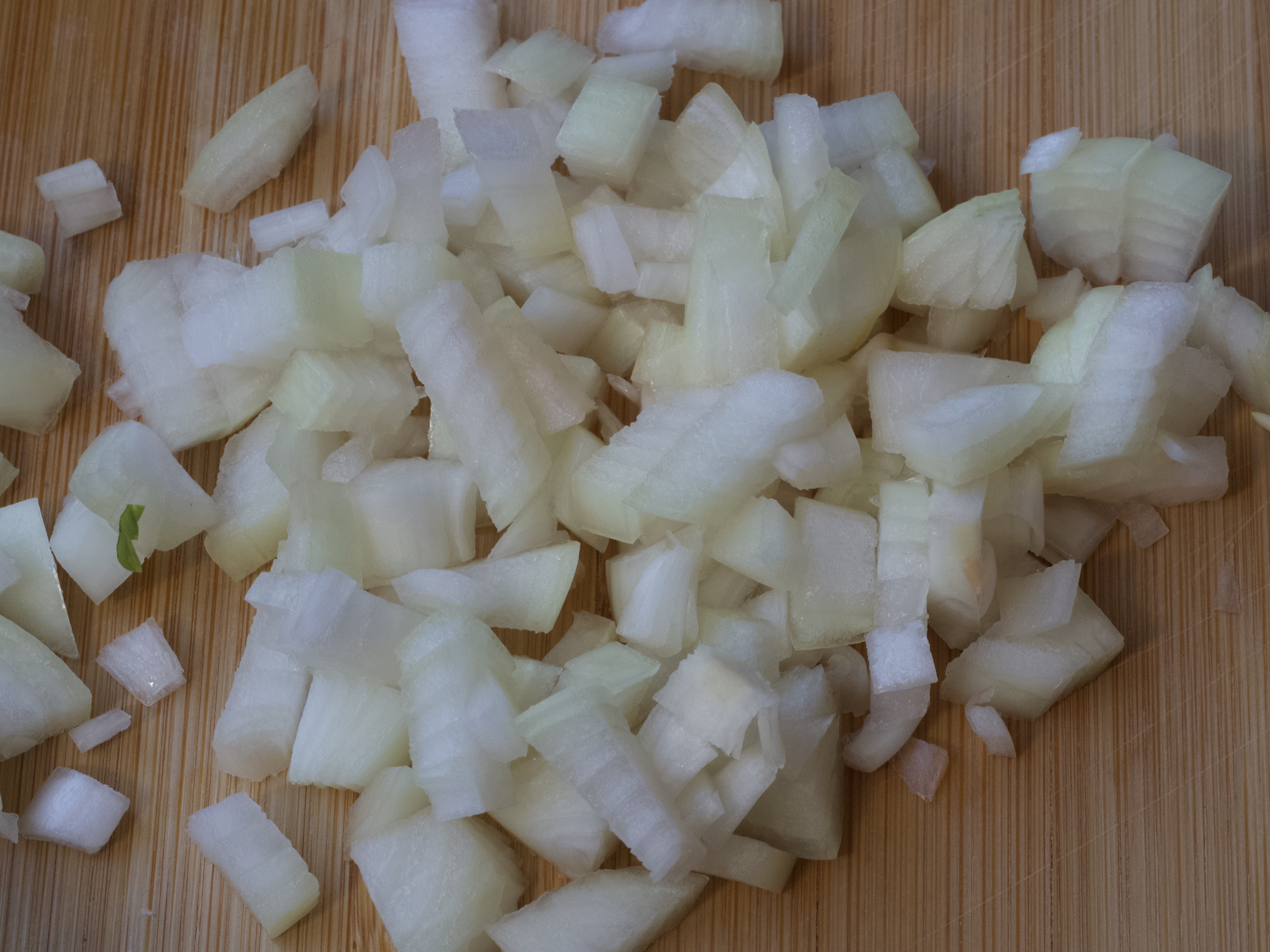 Diced Cooking onions on the chopping board